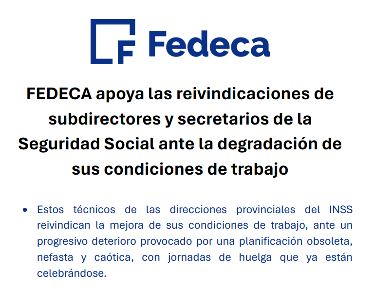 FEDECA apoya las reivindicaciones de subdirectores y secretarios de la Seguridad Social ante la degradación de sus condiciones de trabajo