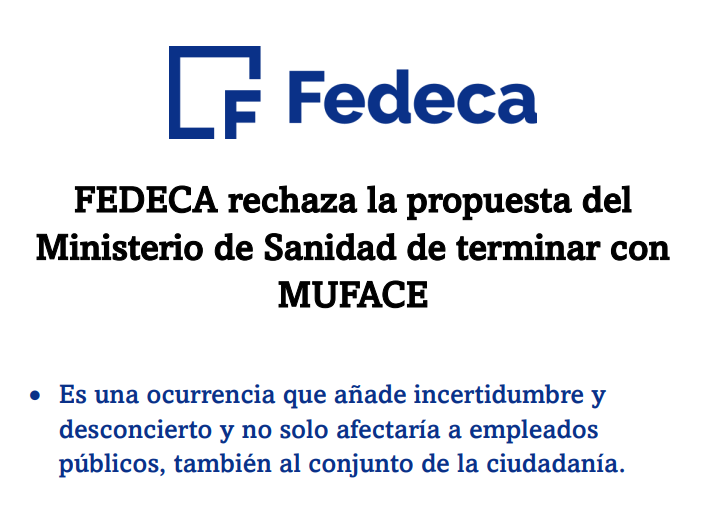 FEDECA rechaza la propuesta del Ministerio de Sanidad de terminar con MUFACE