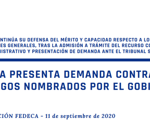 FEDECA PRESENTA DEMANDA CONTRA ALTOS CARGOS NOMBRADOS POR EL GOBIERNO
